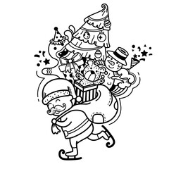 Hand drawn santa claus happy new year and merry christmas.illustration vector
