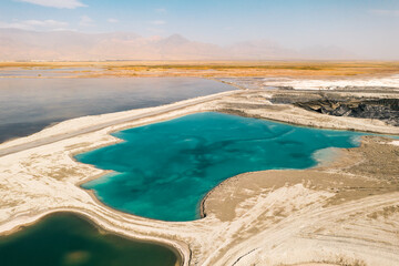 Aerial of salt lakes, natural landscape in Qinghai, China.