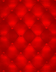 Luxury red leather cushion close-up background. Buttoned on the red Texture. Repeat pattern....