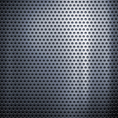Silver polished metal texture background. Metal background with circles. Perforated sheet metal....