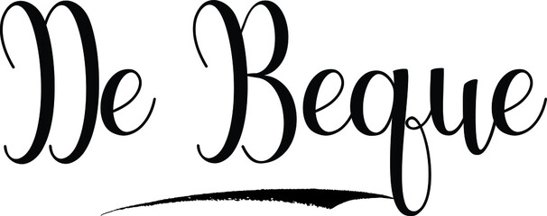 De Beque Calligraphy Black Color Text 
on White Background