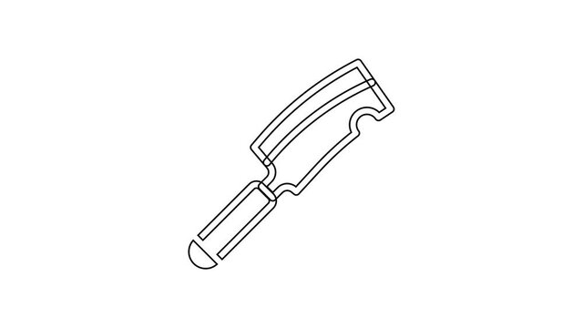 Black line Meat chopper icon isolated on white background. Butcher knife. Kitchen knife for meat. Butcher knife. 4K Video motion graphic animation.