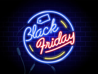 Black Friday neon banner. with typography design. Vector Illustration.