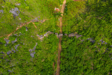 Aerial landscape: Ancient wall of The Mac dynasty as known as Northern Mac or House of Mac, old...