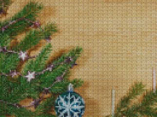 Illustration. Cross stitch. New Year, christmas. Composition wit