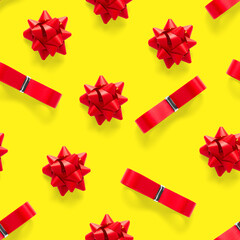 Seamless regular creative Christmas pattern with New Year decorations. xmas Modern Seamless pattern made from christmas decorations. yellow background