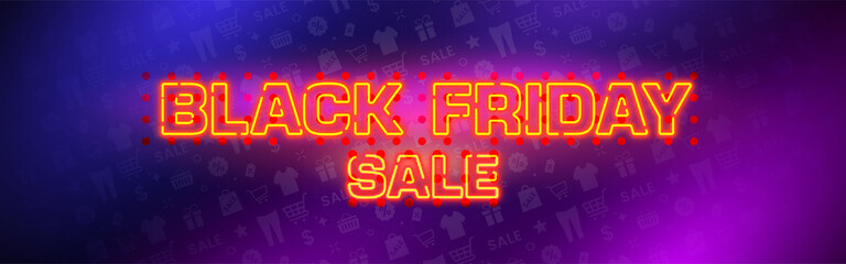 Black Friday Banner. With neon typography text on colorful background. Vector illustration.
