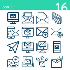 Simple set of 16 icons related to attachments