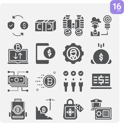 Simple set of funds related filled icons.