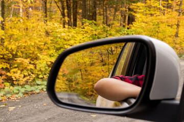 View of a driver's forearm in a wing mirror