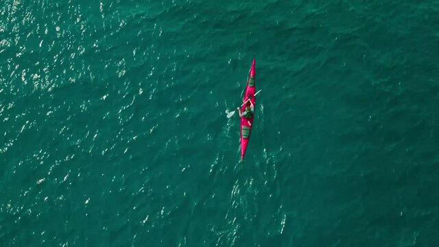 top view of the rower in the canoe