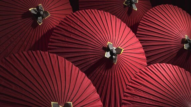 beautiful view of traditional red and blue japanese umbrella slow moti