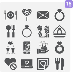 Simple set of dating related filled icons.