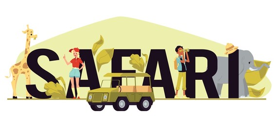Banner for advertising a Safari tour a vector flat illustration