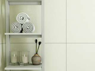 The bright and clean bathroom has bathtub, washstand and so on