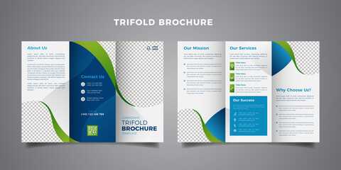 Corporate trifold brochure template. Modern, Creative and Professional tri fold brochure vector design. Simple and minimalist promotion layout with blue