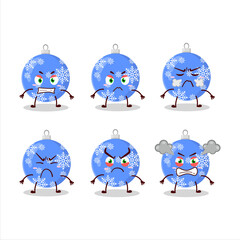 Christmas ball blue cartoon character with various angry expressions