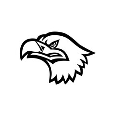 Head of a Eurasian Sea Eagle or Gray Sea Eagle Side View Mascot Black and White