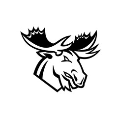 Angry Moose or Elk Looking to Side Mascot Black and White