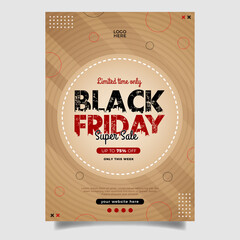 Black friday limited offer sale banner.  Vintage style flyer, poster, web ads design. Red, black color background vector template