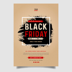 Black friday limited offer sale banner.  Vintage style flyer, poster, web ads design. Red, black color background vector template
