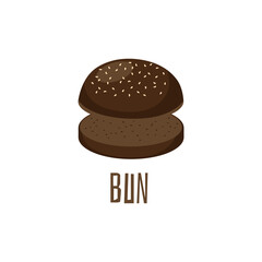 Empty burger or sandwich round black bun flat vector illustration isolated.