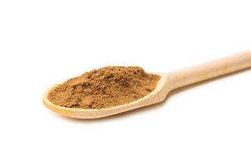 Mix spices on wooden spoon isolated.