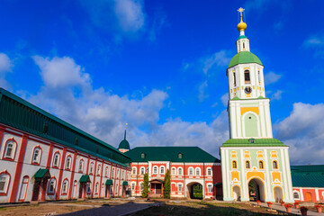 Naklejka premium Bell tower of Sanaksar monastery of the Nativity of the Mother of God in Temnikov, Republic Mordovia, Russia