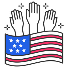 Hands of different races raised up with US Flag Concept Vector Icon Design, Presidential elections in United States Symbol on White background 