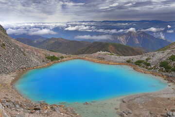 山の頂上にある碧い池