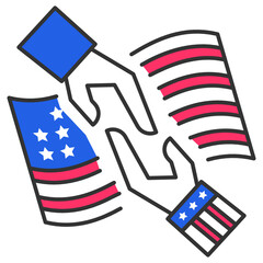 Political Alliance Concept, Unity over American Flag Sign Vector Icon Design, Joining Hands to Making Election Successful Design, Presidential elections in United States Symbol on White background  
