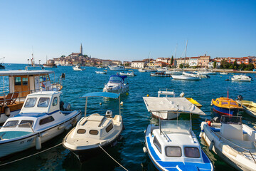 The seafront with the boats in Rovinj town, Istra, Croatia