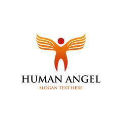 Angel wings. Abstract flying man logo design. Bird wings vector illustration.