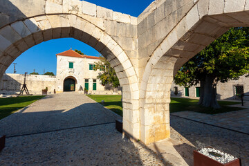 The interior of Aerial photo of Maskovica Han, the Ottoman monument in Croatia