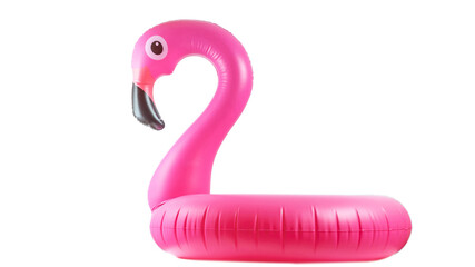 Summer fun beach. Pink pool inflatable flamingo for summer beach isolated on white background. Funny bird toy for kids.