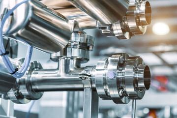 Stainless steel pipes. Industrial pipeline system.