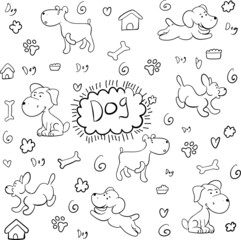 doodle dog pattern hand draw vector