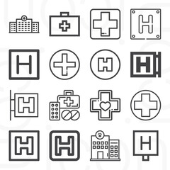 16 pack of health facility  lineal web icons set