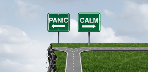 Panic and calm psychology concept as a concept for staying in control or panicking and managing stress with 3D illustration elements.