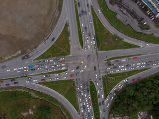 Aerial view of busy road intersection