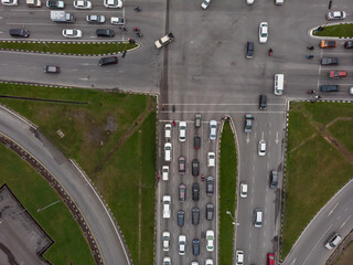 Aerial view of busy road intersection
