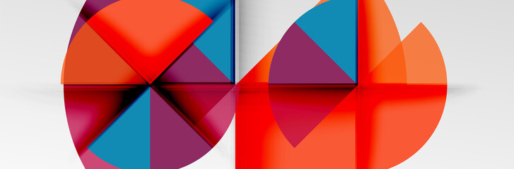 Fototapeta premium Bright color circles, abstract round shapes and triangles composition with shadow effects. Vector modern geometric design template