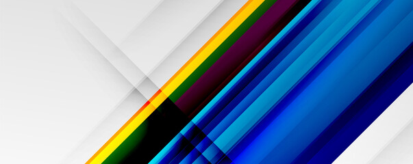 Geometric abstract backgrounds with shadow lines, modern forms, rectangles, squares and fluid gradients. Bright colorful stripes cool backdrops