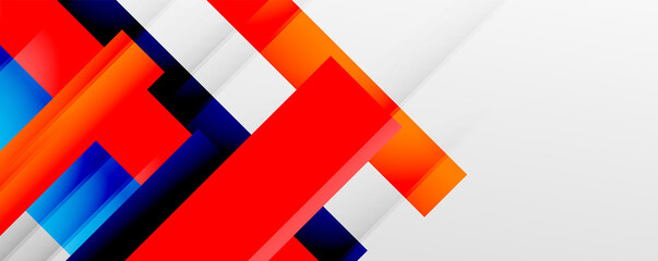 Geometric abstract backgrounds with shadow lines, modern forms, rectangles, squares and fluid gradients. Bright colorful stripes cool backdrops