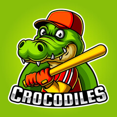 Baseball crocodile mascot e sport logo design
