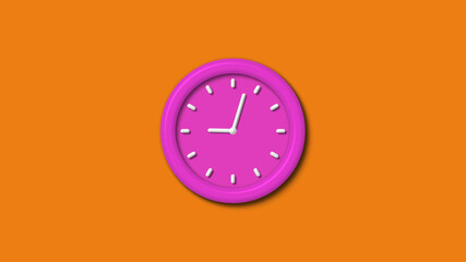 New pink color 3d wall clock isolated on orange background,Counting down wall clock