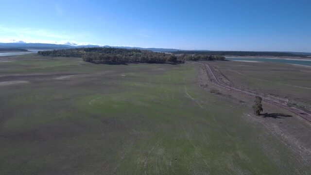 Aerial view in landscape of field. Spain. Drone Footage