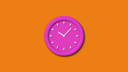 New pink color 3d wall clock isolated on orange background,Counting down wall clock