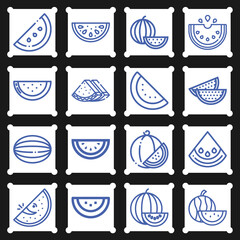 16 pack of watermelon  lineal web icons set