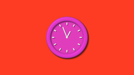 New pink color 3d wall clock isolated on red background,Counting down 3d wall clock